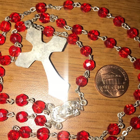 Red glass beaded rosary beads Vintage Autom - Picture 4 of 6